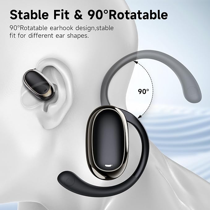 IFECCO Open Ear Headphones Bluetooth 5.4 - Wireless Open Ear Earbuds with Ddigital Display Charging Case,48H Playtime Premium Sound Sport Conduction Headphones for Running, Cycling Driving-StrideForce Fitness