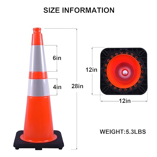 OrangeStar 28 Inch Orange Traffic Cones 8-Pack, Heavy Duty PVC Safety Cones with 2 Reflective Collars, Weighted Base for Highway, Roadwork, Construction, Warehouse Safety, Parking Lots-StrideForce Fitness