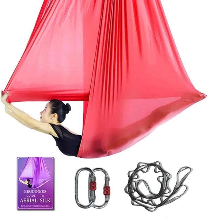 Aerial Yoga Hammock L:5M W:2.8M 5.5 Yards Aerial Pilates Silk Yoga Swing Set with 2000 Ibs Load Include Daisy Chain, Pose Guide-StrideForce Fitness