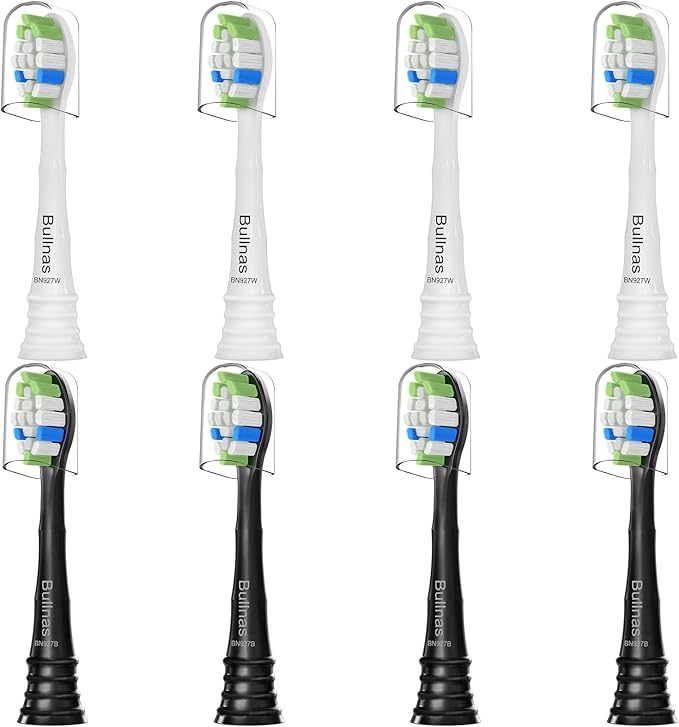 Replacement Toothbrush Heads Compatible with Philips Sonicare ProtectiveClean 4100 5100 5300 6100 Electric Toothbrushes, W Replacement Head for Sonicare, Black/White, 8 Count