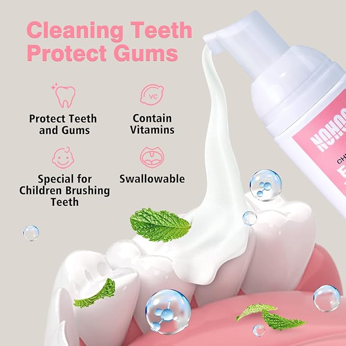 NOHOO Fluoride Free Foam Toothpaste Kids Peach Flavour,Natural Training Toothpaste for Baby Toddler Children Oral Cleaning and Cavity Protection(2 Pack)