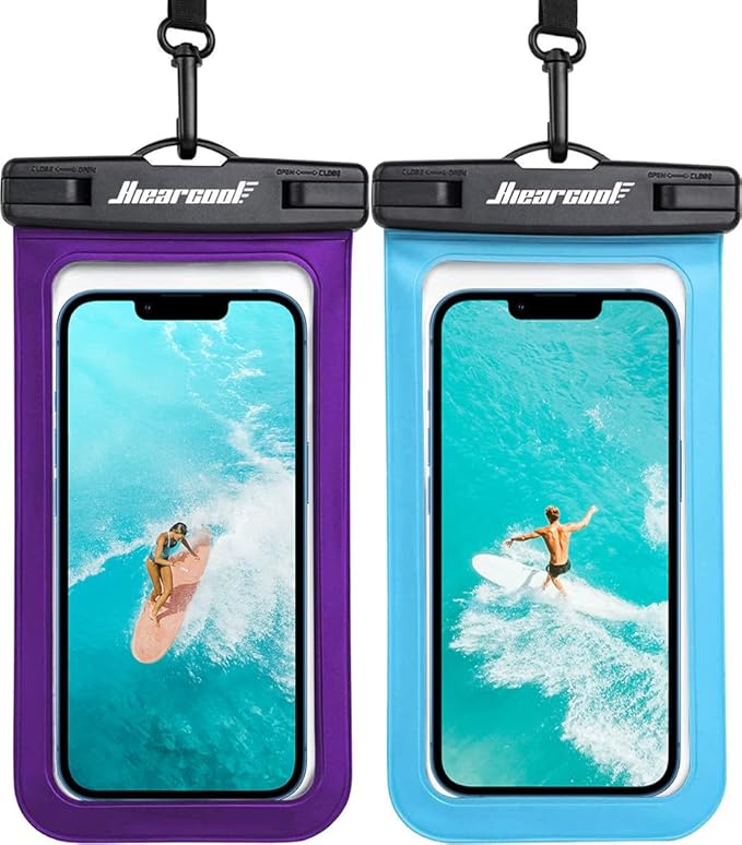 Hiearcool Universal Waterproof Phone Pouch, Dry Bag Compatible for iPhone 17 16 15 14 13 Pro Max XS Plus Samsung Galaxy S22 Cellphone Up to 8.3", IPX8 Water Proof Cell Phone Case for Beach-2Pack-StrideForce Fitness