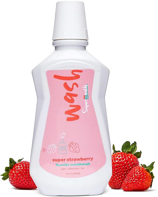 SuperMouth® Fluoride Mouthwash – Fluoride + Nano-Hydroxyapatite, Vitamins D3 & K2, Prebiotics, Alkaline pH 8.5, Alcohol-Free, Strengthens Enamel, Freshens Breath, Safe Clean Ingredients, Tasty Flavors