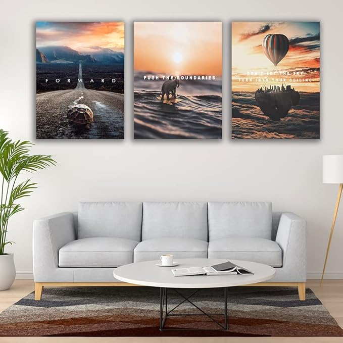 Motivational Wall Decor Poster Inspirational Wall Art 3 Pieces Canvas Wall Painting Framed Artwork for Living Room Bedroom Office Home Decor Prints Pictures Wall Decor Ready to Hang 48''Wx 24''H-StrideForce Fitness