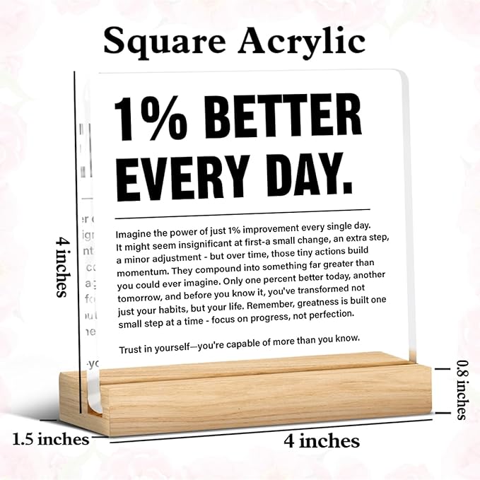 Inspirational Home Office Decor 1% Better Every Day Acrylic Plaque Sign for Office Gym Classroom, Growth Mindset Self Improvement Gifts for Coworker Employee Friend-StrideForce Fitness