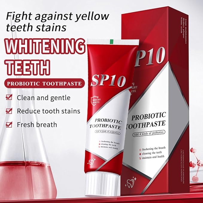 SP 10 Probiotic Whitening Toothpaste, Natural Oral Care with Probiotics for Whiter Teeth, Fresh Breath & Gum Health