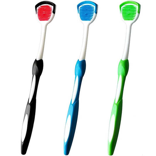 Tongue Brush, Tongue Scraper, Tongue Cleaner, Tongue Scraper Brush, Tongue Cleaner Brush, Tongue Brushes Helps Fight Bad Breath, 3 Tongue Scrapers, 3 Pack (Black & Blue & Green)