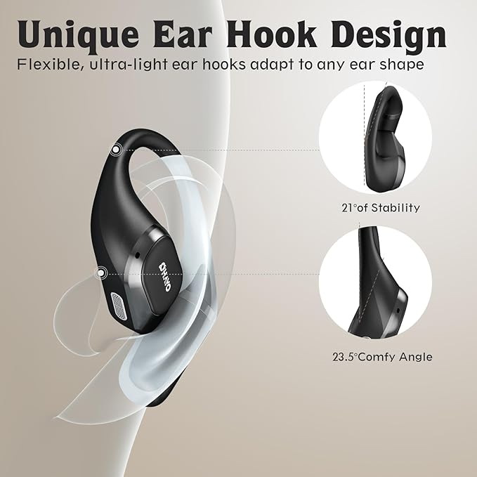 Open Ear Headphones,Over Ear Earbuds with Ergonomic Earhook,Bluetooth Headphones 5.4 with Smart Digital Display,40H Playtime,IPX6 Waterproof,Touch Control Operate Fit Cycling,Running,Workout(Black)-StrideForce Fitness