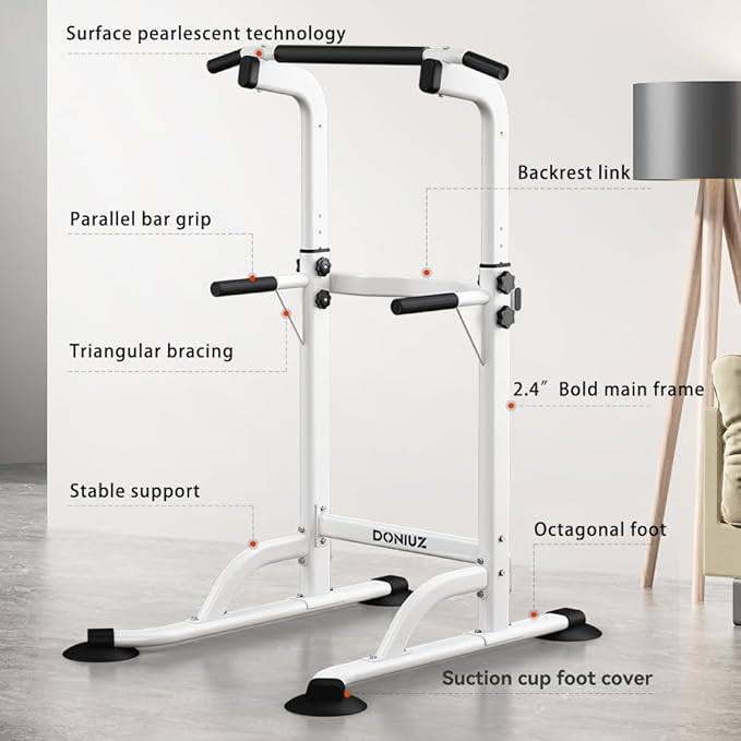 Power Tower Pull Up Bar and Dip Station, Multi-Function Home Gym, Strength Training Fitness Equipment, Height Adjustable-StrideForce Fitness