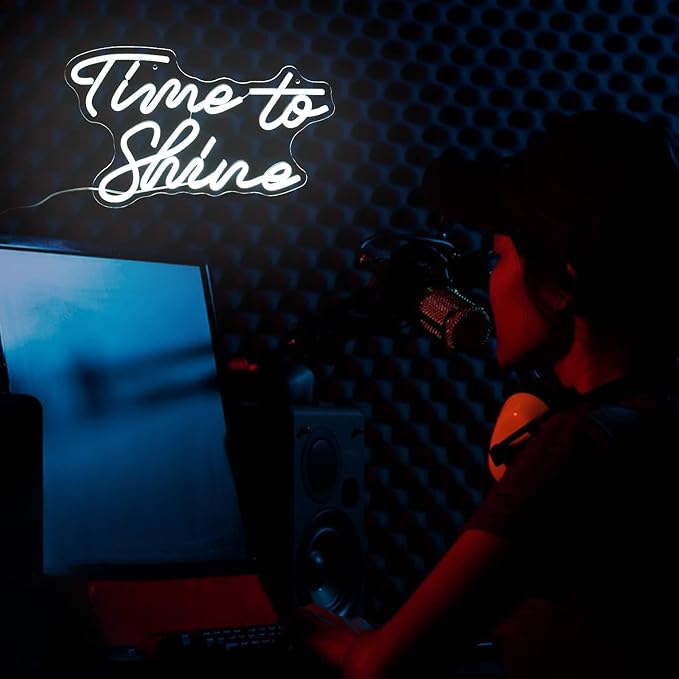 Time To Shine Neon Sign White Led Sign Time To Shine Neon Lights Decor for Lover Dimmable Letter Neon Wall Signs USB Powered with Switch Neon Signs for Wall Decor Party Wedding（16.5’’X10.2’’）-StrideForce Fitness