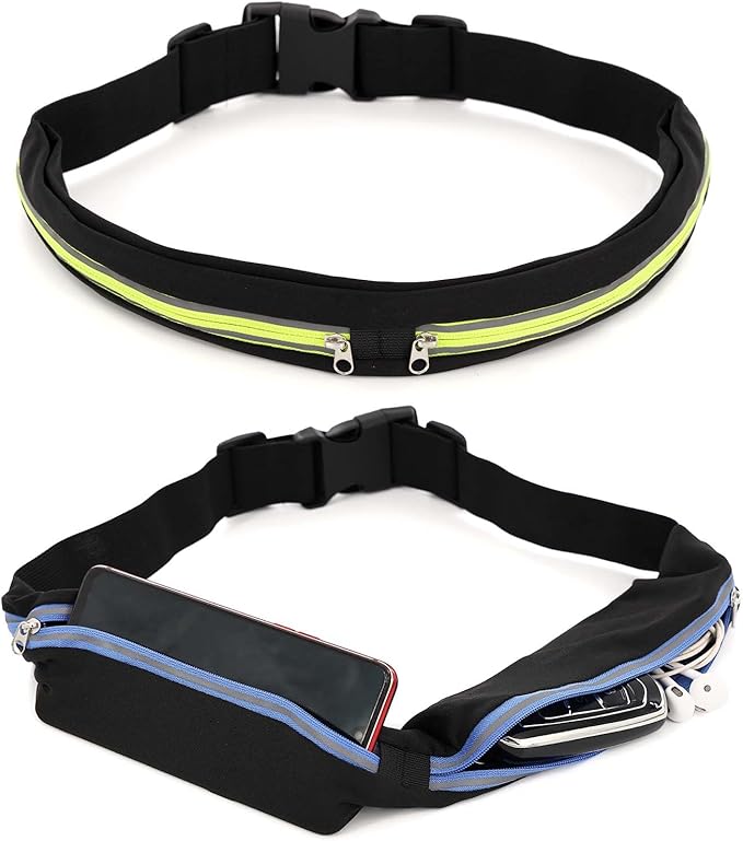 2 Pcs Running Belt for Men and Women, Slim Running Belt, Reflective Waterproof Double Pocket Design, Suitable for Running, Cycling, Mountaineering and Other Sports (Blue, Green)-StrideForce Fitness