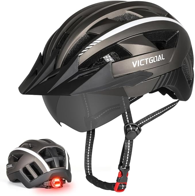 VICTGOAL Bike Helmet for Men Women with Led Light Detachable Magnetic Goggles Removable Sun Visor Mountain & Road Bicycle Helmets Adjustable Size Adult Cycling Helmets-StrideForce Fitness