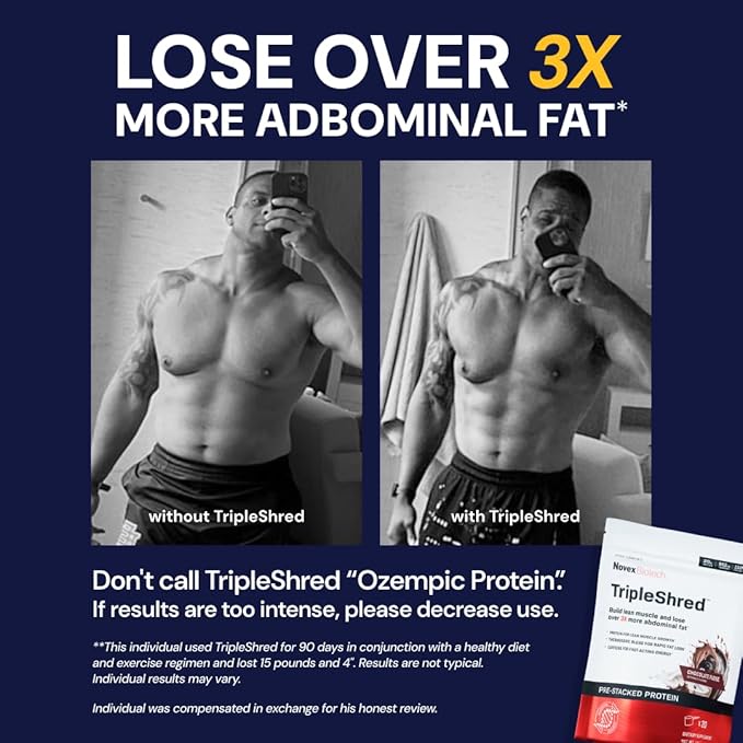 Novex Biotech TripleShred Protein - Pre-Stacked Protein - Increase Energy and Focus - Build Muscle - Chocolate Fudge, 20 svgs-StrideForce Fitness