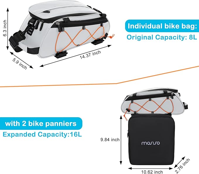 MOSISO Bike Rack Bag with 2 Removable Panniers, Waterproof Bike Trunk Cooler Storage Handbag Insulated Bicycle Rear Seat Pouch, Bicycle Storage Saddle Shoulder Bag Cycling Luggage Pouch, Silver-StrideForce Fitness