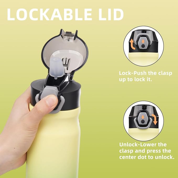 Insulated Water Bottle with Straw and Carry Loop,18 oz Stainless Steel Double Wall Vaccum Metal Water Flask with Leak-proof Lid,Lime-StrideForce Fitness