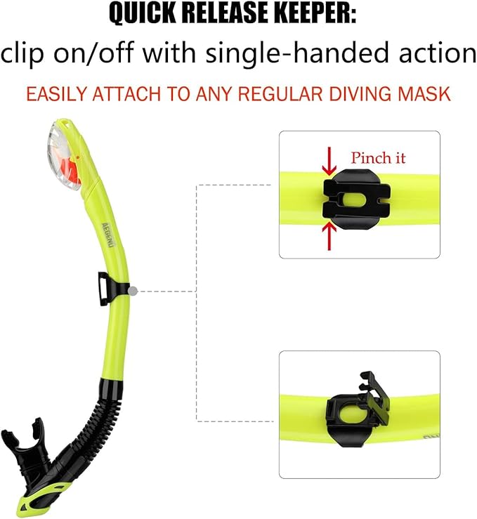 Aegend Dry Snorkel, Dive Mask Easy-Breath Free Diving Snorkel for Snorkeling Scuba Diving Freediving Swimming, with Top Dry Valve and Food-Grade Silicone Mouthpiece-StrideForce Fitness