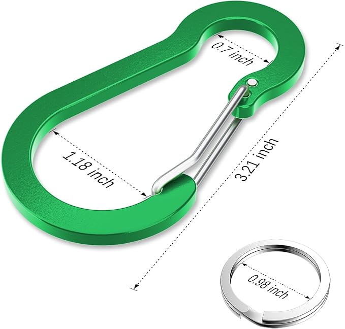 sprookber 3.2 Inch Aluminum Carabiner Clips D Ring, Caribeaner Spring Snap Hook with Keychain for Camping, Hiking, Gym & Outdoor Gear, Set of 10-StrideForce Fitness