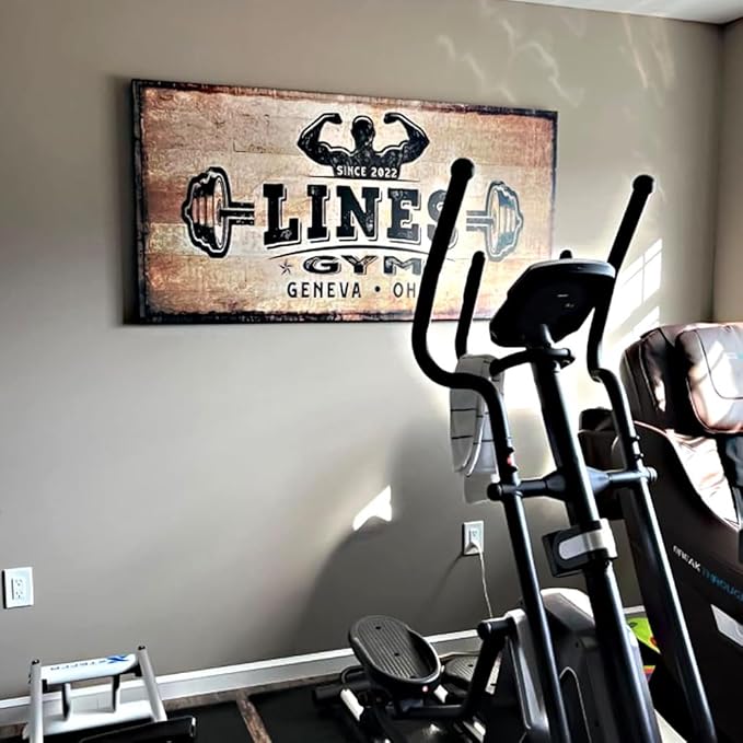 TAILORED CANVASES Personalized Gym Sign Wall Art Decor - Motivational Canvas s for Home Gym, Workout Room, Garage, Fitness Center - Workout Inspirational Posters - Kettlebell on Rustic, 48x16in-StrideForce Fitness