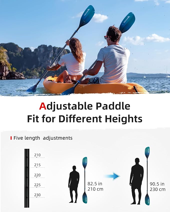 Abahub Adjustable Kayak Paddle 210-230 cm/ 230-250 cm Floating Kayaking Oars Boating Oars Canoeing Oars Black-StrideForce Fitness