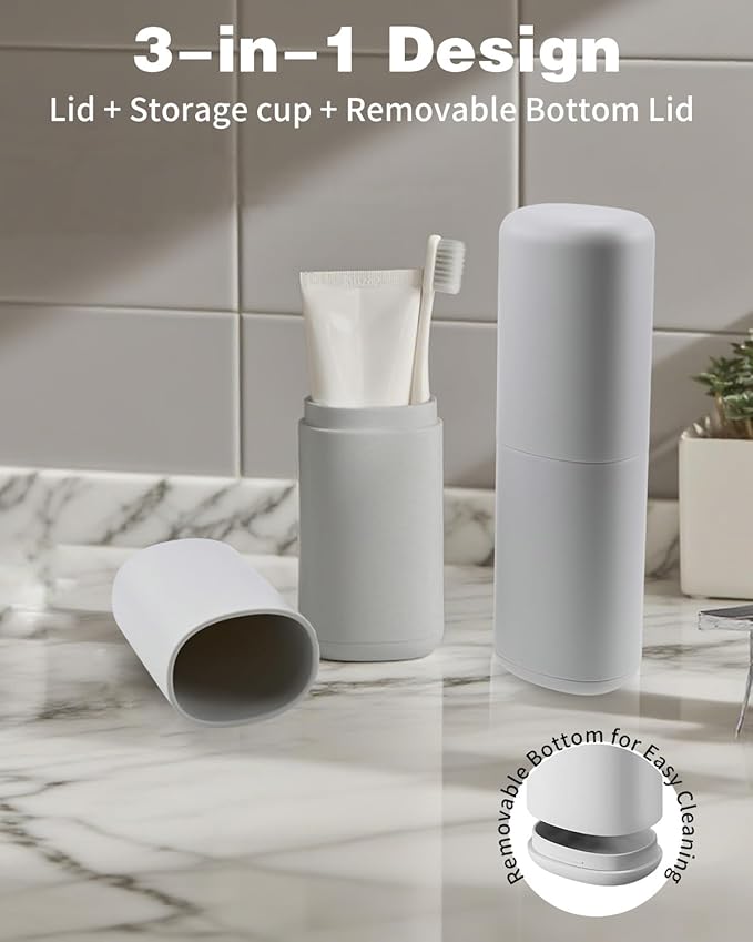 2PCS Travel Toothbrush Case, Portable Tooth Brush Holder and Toothpaste Cover Container with Cup, Large Capacity Dustproof Toothbrush Travel Case for Traveling Camping Home(Gray)