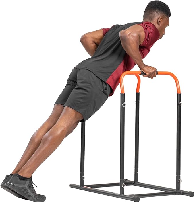 Sunny Health & Fitness Power Tower, Dip Bar, Push-Up & Pull Up Assisting Parallette Station w Optional Rock Climbing Grip Trainer-StrideForce Fitness