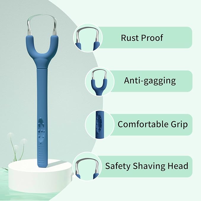 Effective Tongue Scraper and Oral Mucosal Cleaner Kit for Adults - Ergonomic Tongue Cleaner Promotes Fresher Breath, Mild Solution Oral Mucosal Cleaner package, Personal Care Essential (Blue)