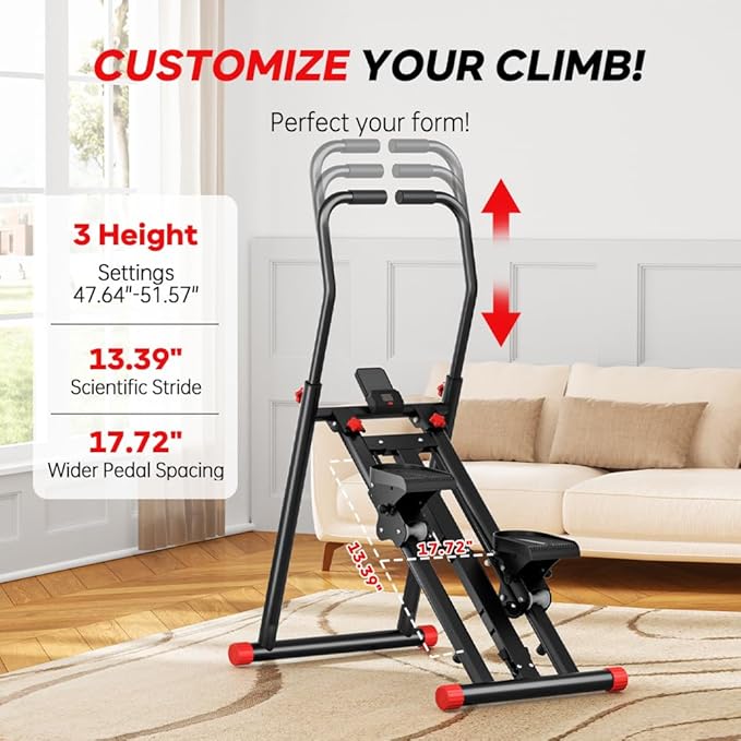 Stair Stepper for Home Gym Exercise, New Version Vertical Climber Machine for Full-Body Workout,Resistance Three-Speed Adjustment, Compact Folding Cardio Exercise Climber-StrideForce Fitness