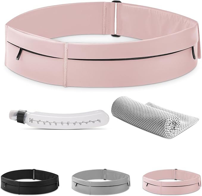 Running Belt for Women and Men, Water Proof Running Belts Fanny Pack with Water Bottle,Slim Hydration Running Bag Belts with Phone Bottle Holder Adjustable Fit for Runner (Pink, Medium)-StrideForce Fitness