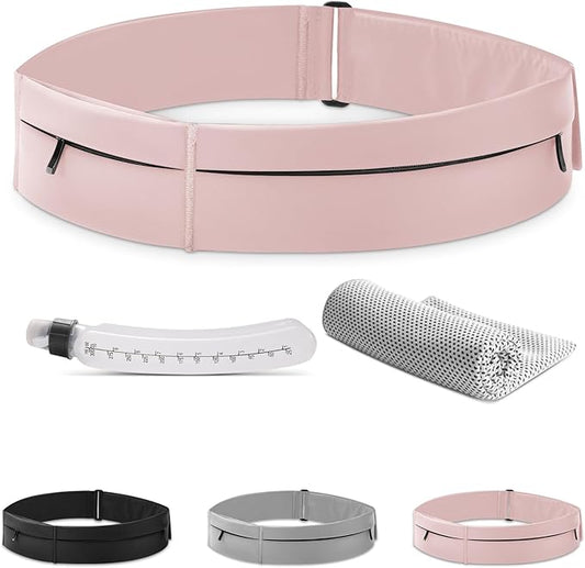 Running Belt for Women and Men, Water Proof Running Belts Fanny Pack with Water Bottle,Slim Hydration Running Bag Belts with Phone Bottle Holder Adjustable Fit for Runner (Pink, Medium)-StrideForce Fitness