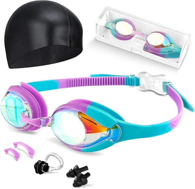 Kids Swim Goggles, Anti-fog and UV Protection with Swim Cap for Age 3-15 Youth Boys Girls Toddler-StrideForce Fitness