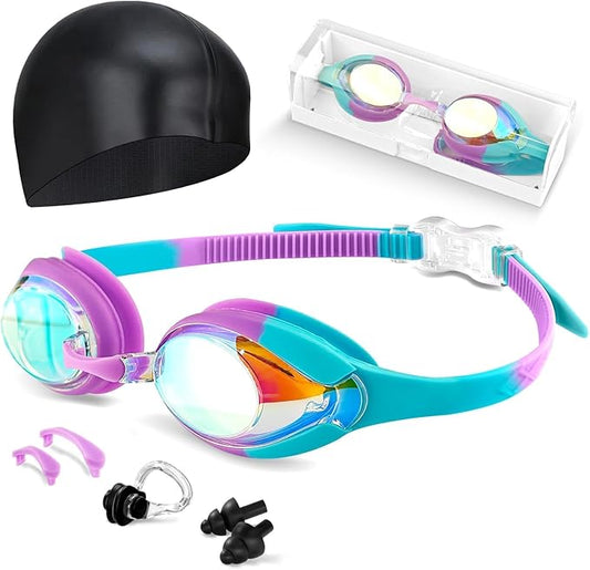 Kids Swim Goggles, Anti-fog and UV Protection with Swim Cap for Age 3-15 Youth Boys Girls Toddler-StrideForce Fitness
