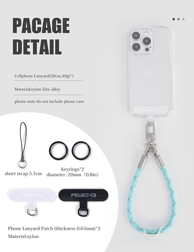 project-cb Phone Wrist Strap 1,Tether Tab 2,Phone Wristlet,Lanyard Wrist Strap,Key Holder,KeyChain,KeyRing×2(FoggyBlack-S)-StrideForce Fitness