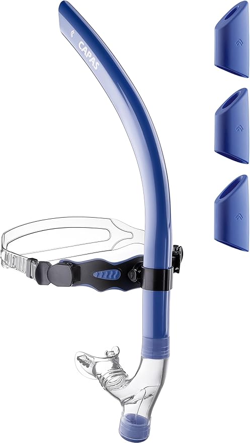 CAPAS Training Swim Snorkel for Lap Swimming, Swivel Headband Ultimate Fit Center-Mount Swimmers Snorkel with Liquid Silicone Mouthpiece Adjustable Strap, Designed for Adult Men Women-StrideForce Fitness