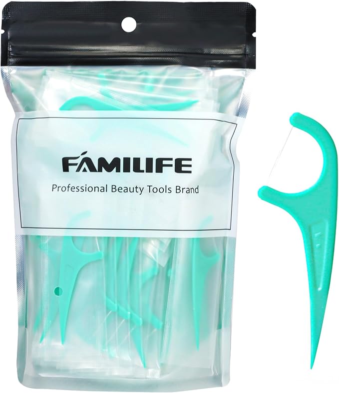 FAMILIFE Individually Wrapped Floss Picks, 100PCS Mint Dental Floss Cleaner, Tooth Picks Flossers with Portable Individual Packaging, Toothpicks Helps to Fight Tooth Decay and Keep Your Teeth Clean