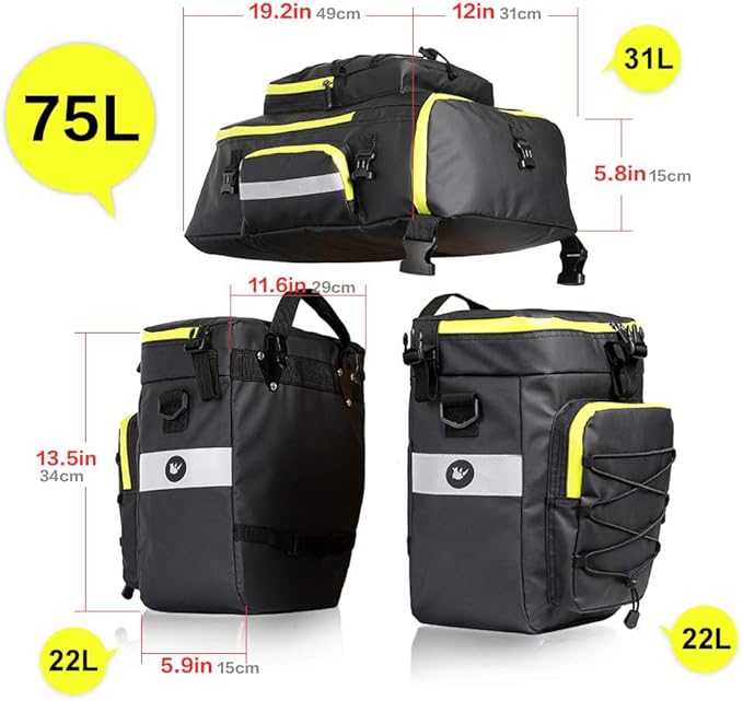 Rhinowalk Bike Pannier Bag Set for Bicycle Cargo Rack Saddle Bag Shoulder Bag Laptop Pannier Rack Bicycle Bag Professional Cycling Accessories 3 in 1-StrideForce Fitness