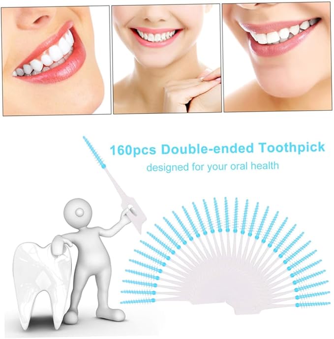 Interdental Brushes Ultra Tight Disposable Tooth Cleaner Brushes Silicone Toothpick Brush for Interdental Spaces Blue 160Pcs/Box