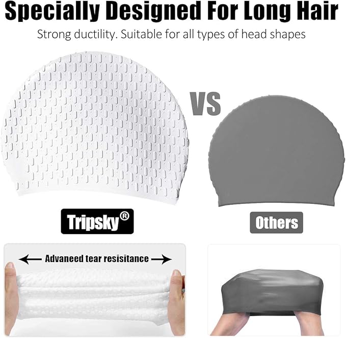Tripsky Silicone Swim Cap,Comfortable Bathing Cap Ideal for Curly Short Medium Long Hair, Swimming Cap for Women and Men, Shower Caps Keep Hairstyle Unchanged…-StrideForce Fitness