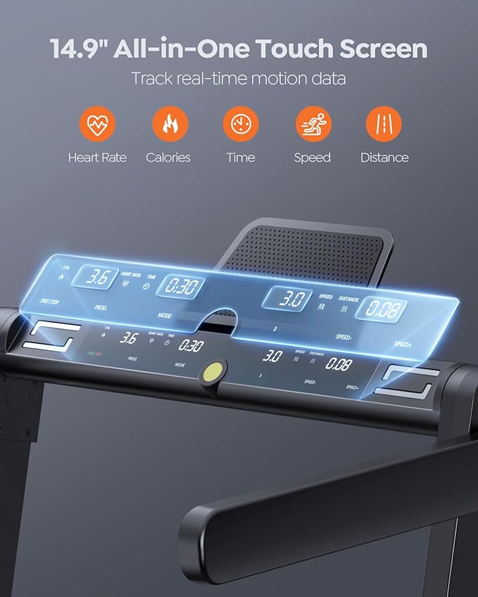 2 in 1 Folding Treadmills for Home Small Office, 2.5HP Walking Pad Treadmill with Handle Bar, 300lbs Capacity, Copmact Protable Treadmill with Smart APPs, 12 HIIT Modes and Touch Screen-StrideForce Fitness