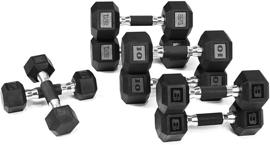 WF Athletic Supply Rubber Encased Hex Dumbbells with Rubber Grip Contoured Handle for Muscle Toning, Strength Building & Full Body Workout-StrideForce Fitness