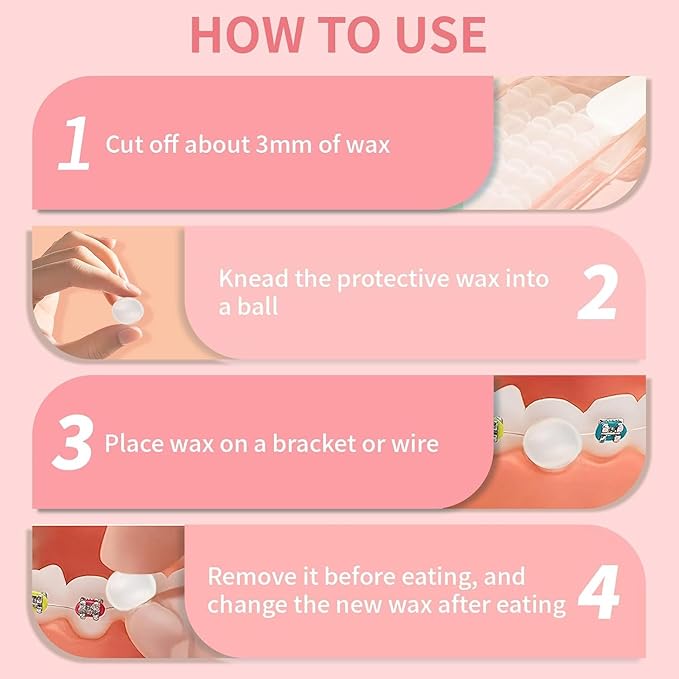 10 Box Clear Braces Wax for Teeth Precut Orthodontic Wax for Braces Aligners, Wax Dots, Hardcover Box Dental Wax with Mirror for Home Travel Office, Strawberry Flavored, 4Pack/Box