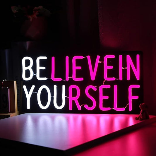 Believe in Yourself Neon Sign USB Powered for Room Decor, LED Neon Light Sign Dimmable for Kids Bedroom Office Bar Wall Art Birthday Gift 16 * 7.5 Inches Pink-StrideForce Fitness