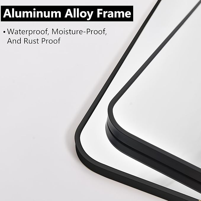 FORBATH Black Bathroom Mirror, Rectangular Vanity Mirror 26" X 38" Wall Mounted Rounded Corner Farmhouse Metal Framed Bath Mirror for Living Room Bedroom Entryway Decor, Hangs Horizontal or Vertical-StrideForce Fitness