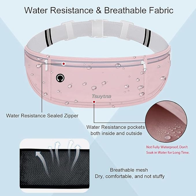 Running Belt for Women & Men - Slim Phone running belt with Water-Resistant Phone Holder, 3 pockets Adjustable Waist Strap, Reflective Safety Design for Running, Hiking, Travel，Fitness (Pink)-StrideForce Fitness