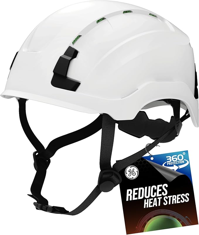 GE Safety Helmet: ANSI Type 2 Class G & E, Advanced Impact Technology, Ultra Comfortable Memory Foam, Heat Stress Reduction, Compatible with Accessories, Adjustable Size OSHA Approved-StrideForce Fitness