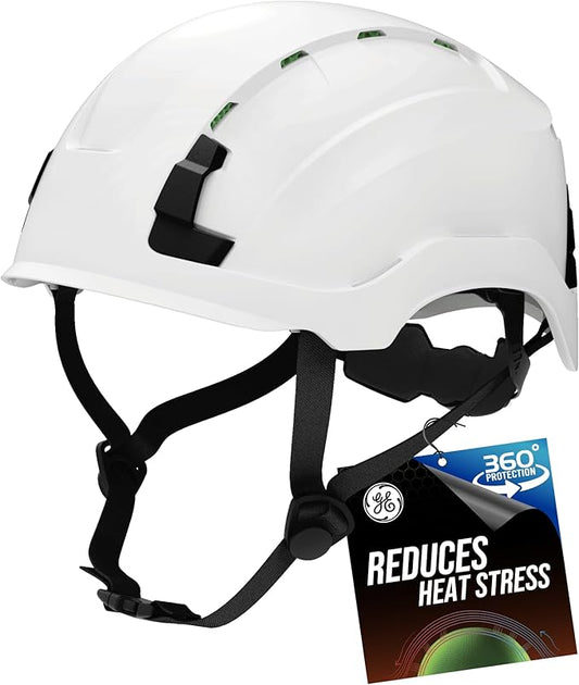 GE Safety Helmet: ANSI Type 2 Class G & E, Advanced Impact Technology, Ultra Comfortable Memory Foam, Heat Stress Reduction, Compatible with Accessories, Adjustable Size OSHA Approved-StrideForce Fitness