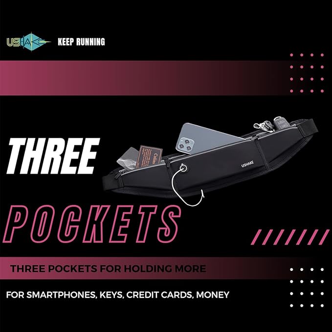 USHAKE Slim Running Belt, Workout Fanny Pack for Men Women,Exercise Waist Pack for Apple iPhone Holder, Runner Belt for Running Walking Cycling Camping Gym Black-StrideForce Fitness