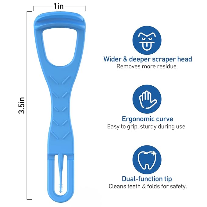 RAZOKO Tongue Cleaner with Safe Fold-Back Tooth Pick,100 Count BPA Free Disposable Tongue Scraper,Hygienic Scraper for Clean Tongue & Promote Fresh Breath