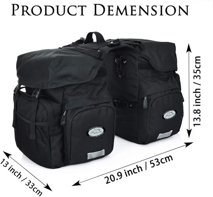 Dreamoon 50L Bike Panniers, Waterproof Bicycle Commuting Bag Saddle Bags with Rain Cover, Bike Rear Seat Bag Carrier with Reflective Trim, Cycling Organizer for Width Less Than 6.3 inches Rack (Black)-StrideForce Fitness