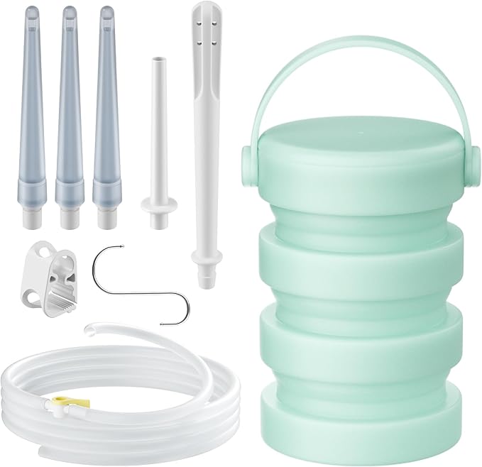 Silicone Collapsible Enema Bucket Kit, 1.2 Quart Enema Buckt, 5.3ft Enama Hose, 5 Enima Tips, Coffee enemas for Colon Cleanse Men and Women-StrideForce Fitness