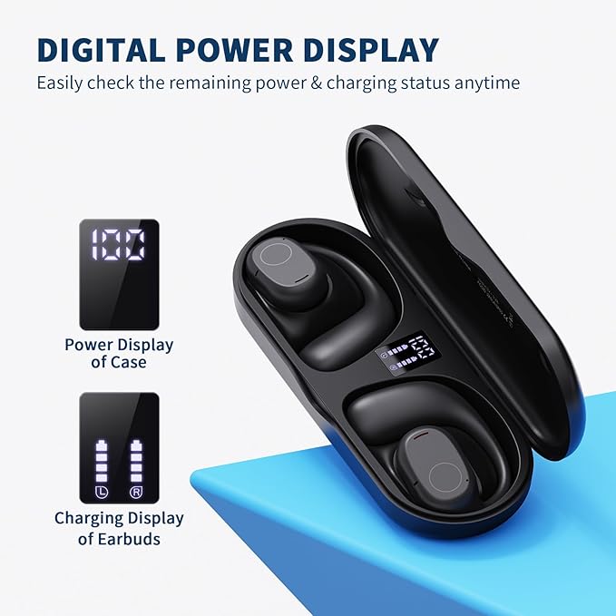 PSIER Open Ear Headphones, Bluetooth 5.3 Wireless Sports Headphones with Digital Display Charging Case 40 Hours Playtime True Earbuds with Earhooks for Running, Walking, Workout-StrideForce Fitness